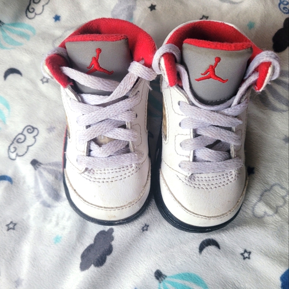 Jordan 5 size 4c white black and red